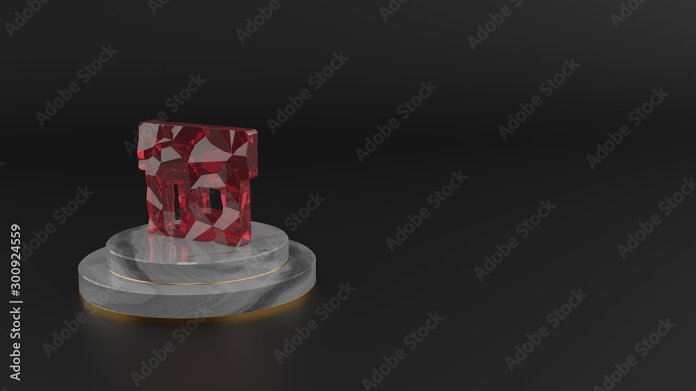 3D rendering of red gemstone symbol of shop icon 3D rendering of red gemstone symbol of shop icon