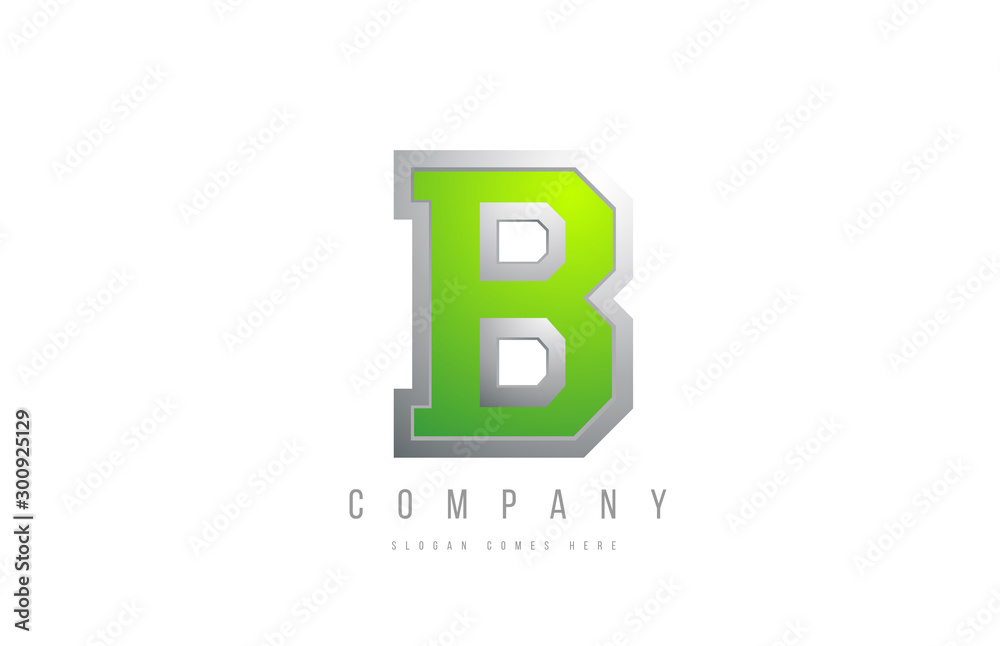Fototapeta premium alphabet letter B in green grey white color for company icon logo design