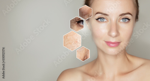 Fotografie woman face with square zoom photo of old wrinkled skin