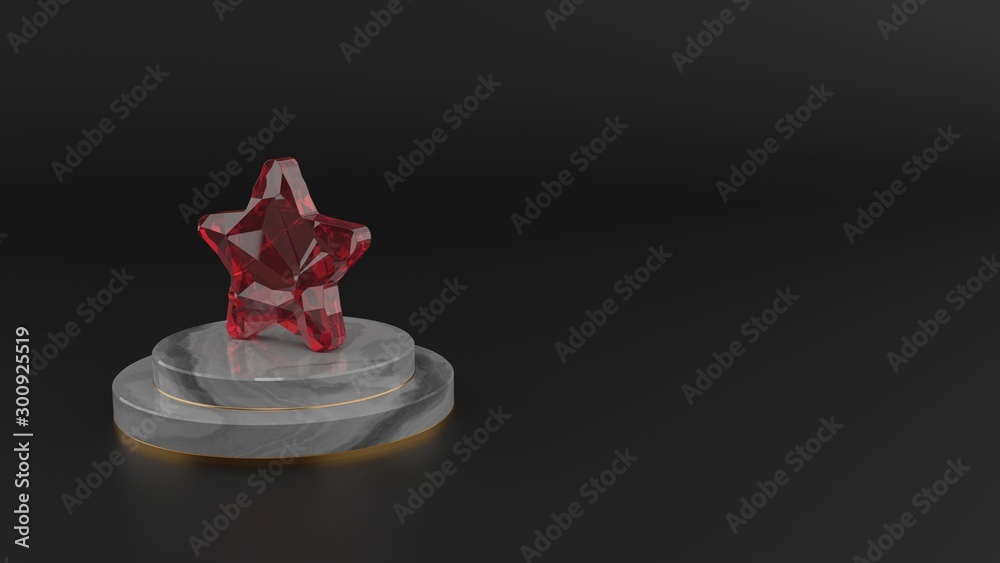3D rendering of red gemstone symbol of star icon