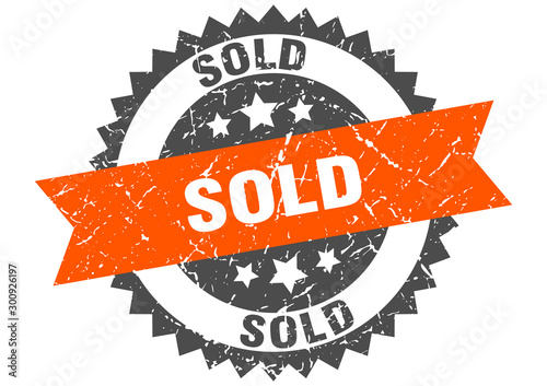 sold grunge stamp with orange band. sold