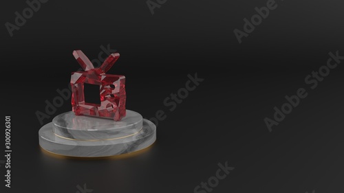 3D rendering of red gemstone symbol of television icon