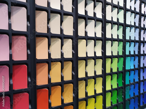 Plakat paint color samples in interior design store