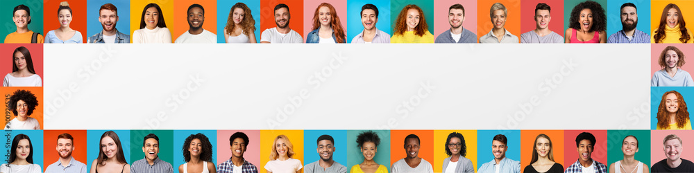 Collage of happy and smiling people around copy space Collage of happy and smiling people around copy space