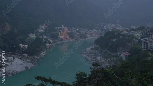 Spectacular view of the beautyful Temple after sunset in Rishikesh, India. photo