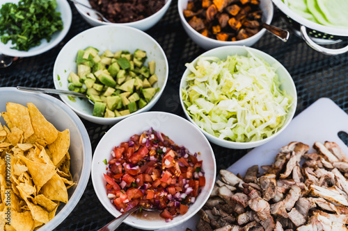 BBQ mexican salad selection in bowls summer