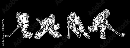 illustration ice hockey player black and white pack