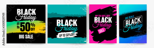 Banner templates for black friday. Promotion banner, offer, sale. Templates for web banners, flyers, poster. Colorful background and text.