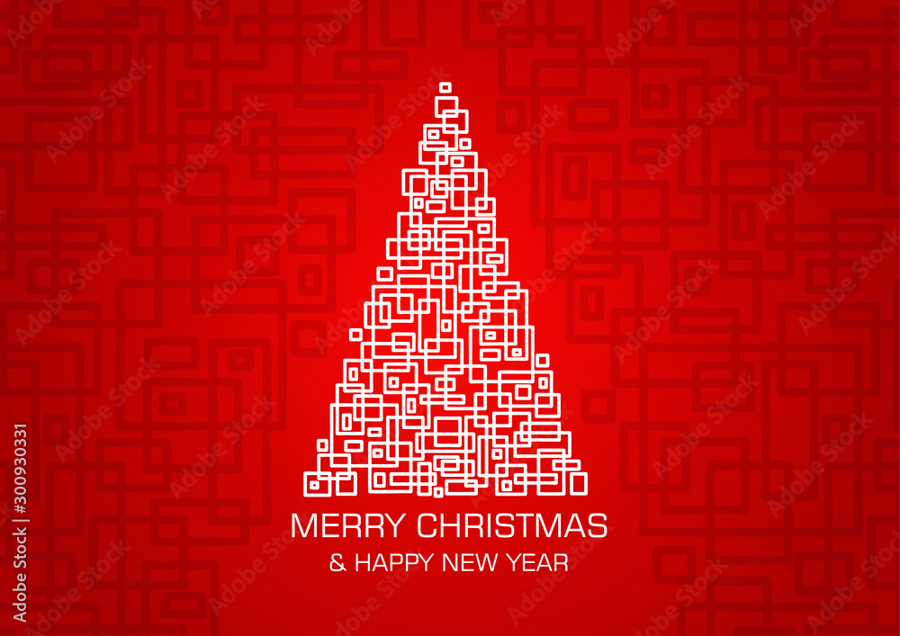 Christmas card with abstract square textured christmas tree on red background Christmas card with abstract square textured christmas tree on red background