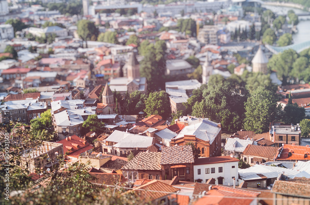 Rooftop view tilt-shift in Tbilisi, Georgia.