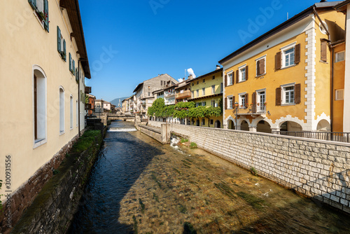 The River Brenta in downtown of Borgo Valsugana, small village in Sugana valley, Trentino Alto Adige, Italy, Europe