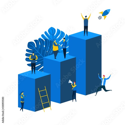 teamwork on performance,virtual business assistant with Tiny People Character Concept Vector Illustration, Suitable For web landing page,Wallpaper, Background, Card, banner,Book Illustration
