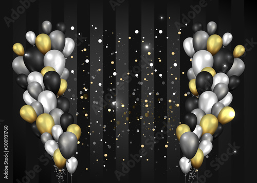 Wallpaper Mural Golden black and silver balloons shiny black background, cute concept for elegant  birthday Torontodigital.ca