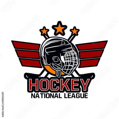 Hockey national league logo badge emblem template with helmet and stars