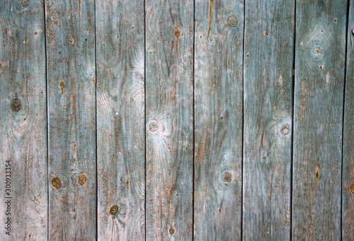 Faded blue-gray painted old vertical wooden planks. Wooden abstract background.