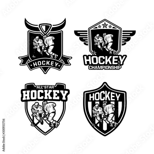shield badge ice hockey vector black and white set
