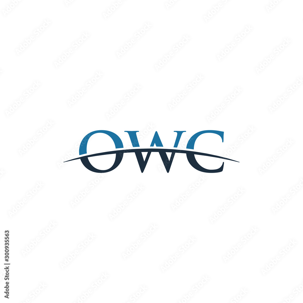 Initial letter OWC, overlapping movement swoosh horizon logo company design inspiration in blue and grey color vector