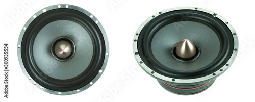 Sets of car audio speaker isolated on white background with clipping path.