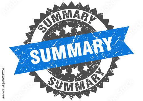 summary grunge stamp with blue band. summary