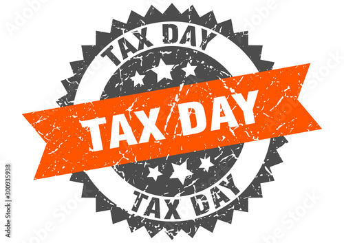 tax day grunge stamp with orange band. tax day