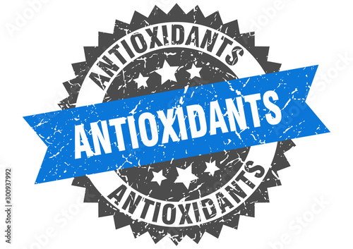 antioxidants grunge stamp with blue band. antioxidants