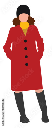 Girl in red coat, illustration, vector on white background.