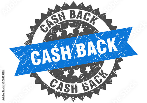 cash back grunge stamp with blue band. cash back