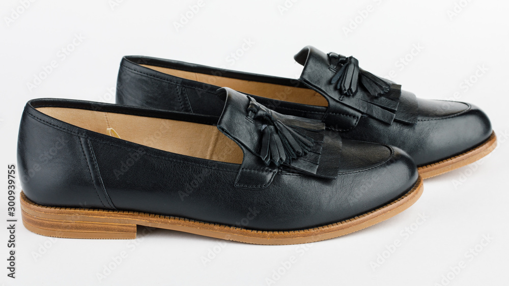 Women's black ballet flats on white background. Women's black ballet flats on white background.