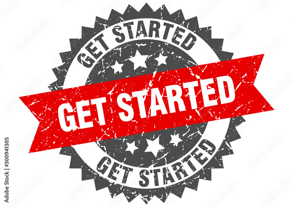 Obraz premium get started grunge stamp with red band. get started