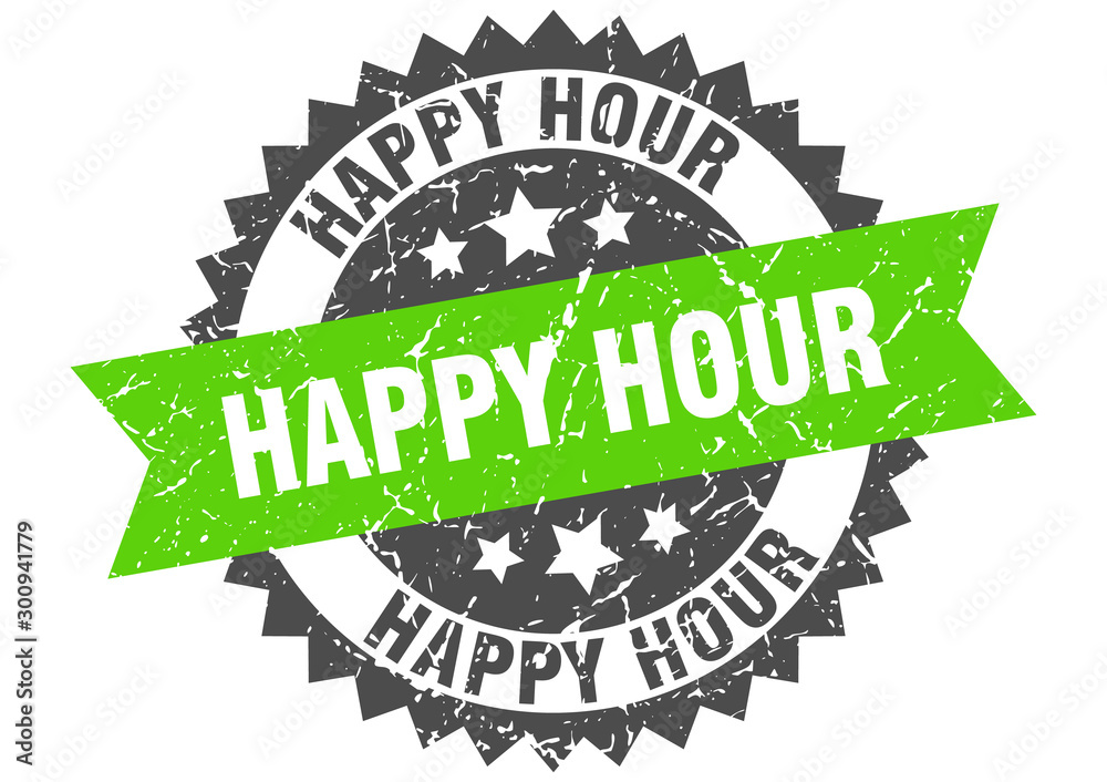 Obraz premium happy hour grunge stamp with green band. happy hour