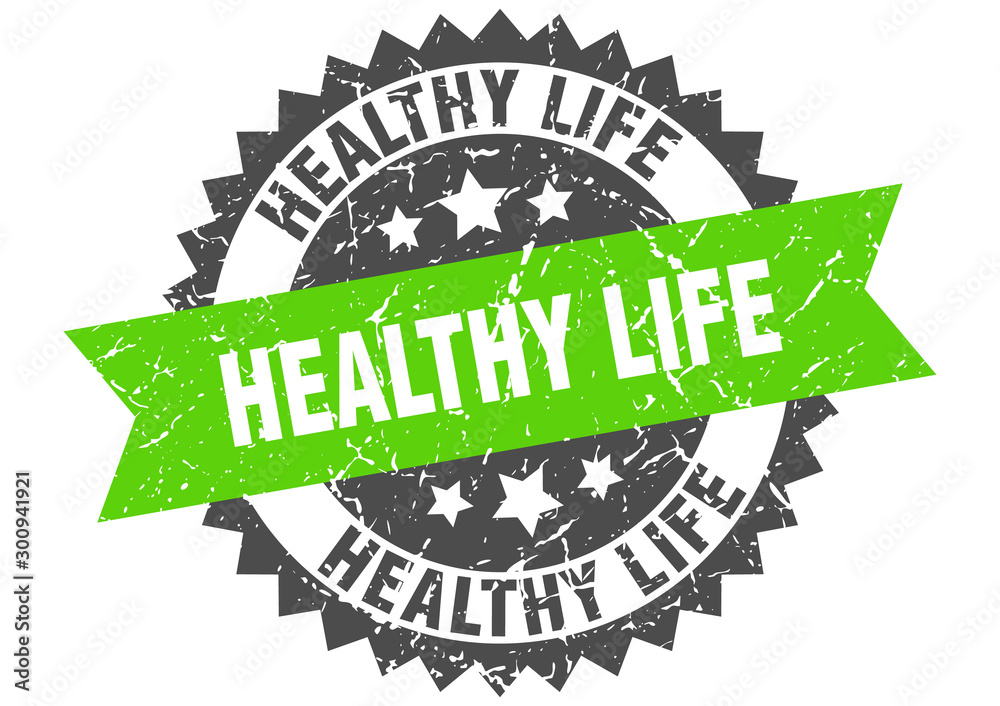 Fototapeta premium healthy life grunge stamp with green band. healthy life