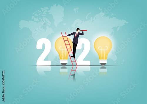 2020 creativity inspiration concepts with text number and light bulb on background