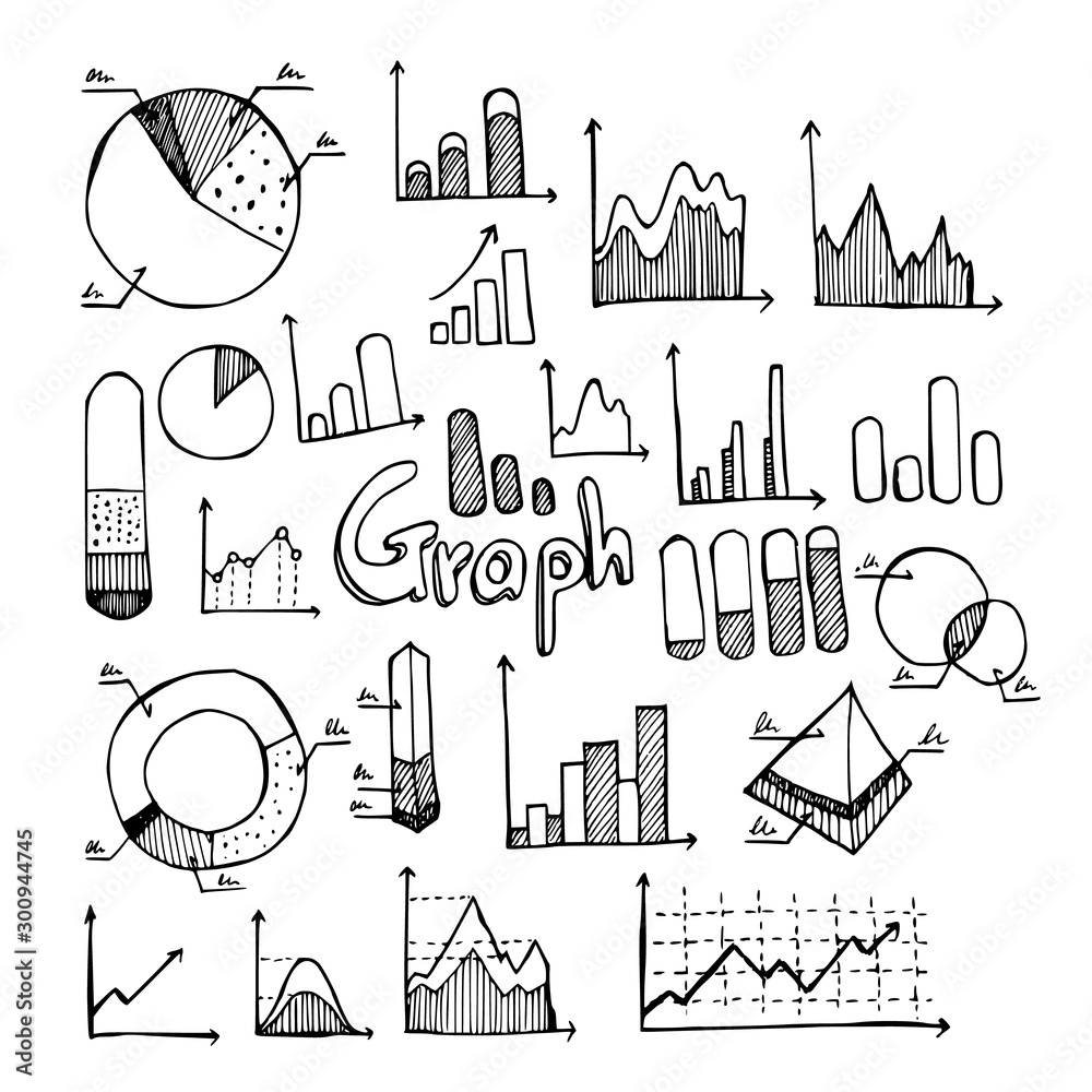 Set of Graph Drawing illustration Hand drawn doodle Sketch line vector ...