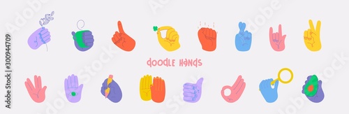 Set of doodle hands. All elements are isolated. Vector illustration. Eps 10.