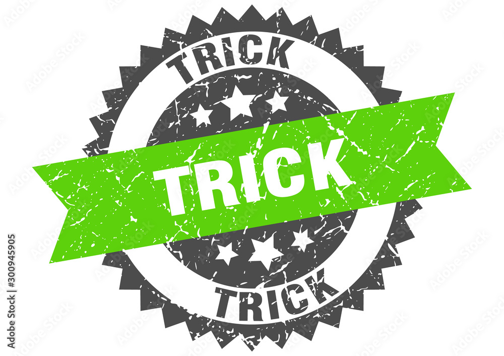 Obraz premium trick grunge stamp with green band. trick