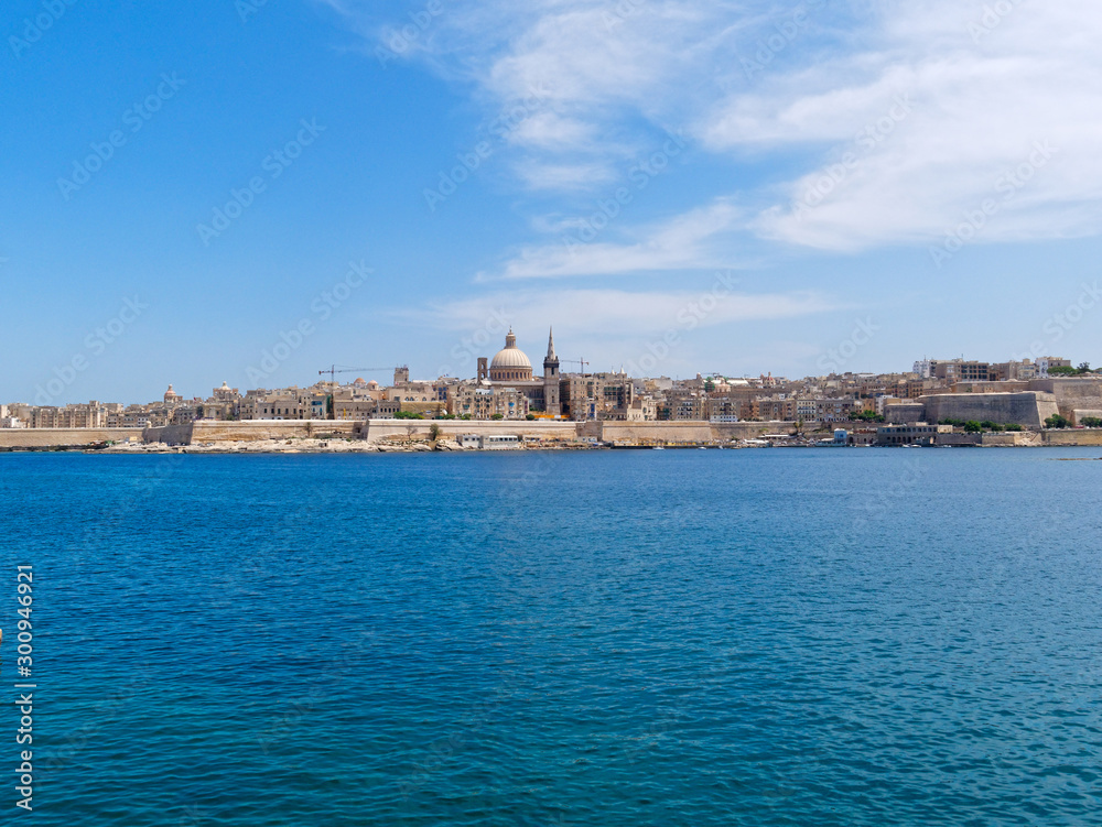 Beautiful panorama of the sea and the city of Valletta. Malta.