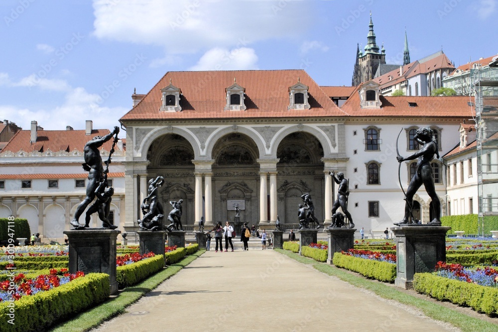 Obraz premium Old architecture house green garden historical palace Prague Europe tour