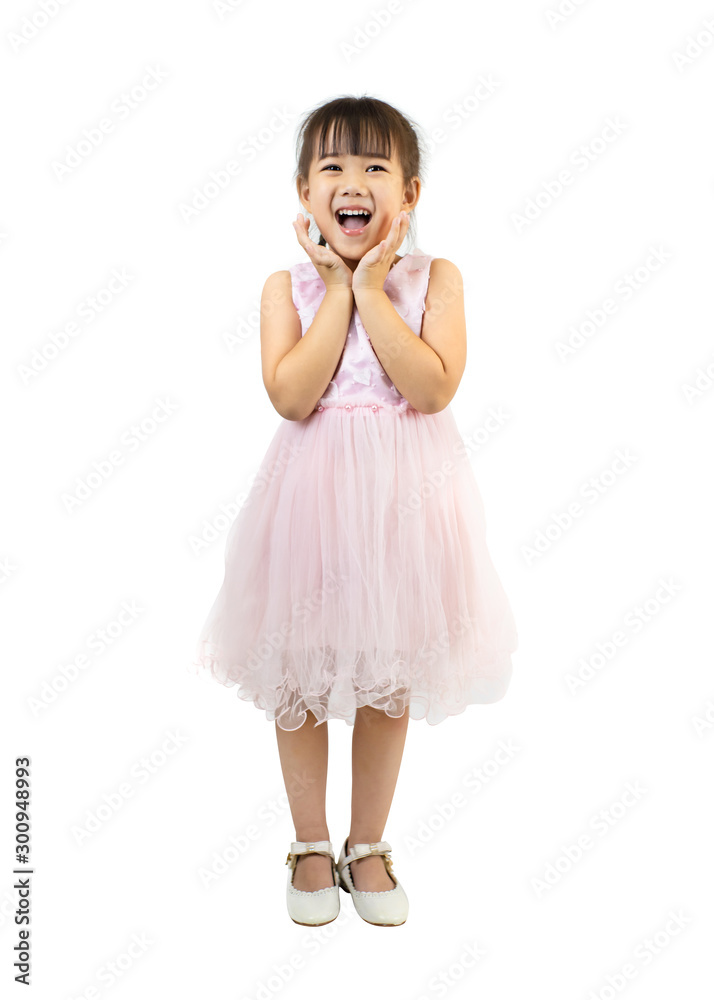 Portrait of emotional face of happy and excite little girl on white background with copy space for commercial advertising design. Portrait of emotional face of happy and excite little girl on white background with copy space for commercial advertising design.