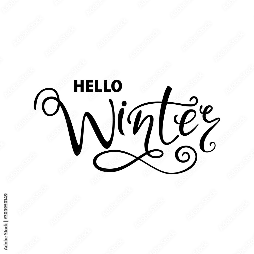 Winter card on white background. Hello winter design. Abstract concept graphic element. Vector logo design. Typographic background. Retro typography. Black white illustration. Vector script. Winter card on white background. Hello winter design. Abstract concept graphic element. Vector logo design. Typographic background. Retro typography. Black white illustration. Vector script.
