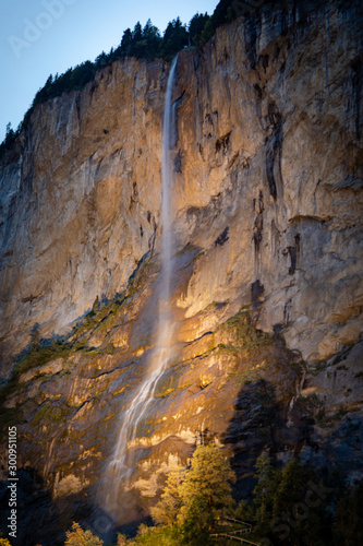 Mountain Waterfall on an Autumn Evening photo