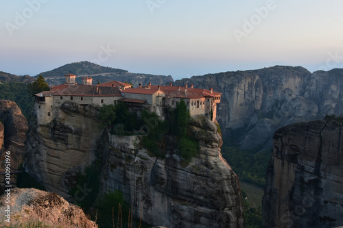 Varlaam Eastern Orthodox Monastery at sunset  Meteora - UNESCO world heritage site  Greece 