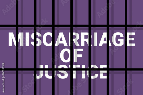 Miscarriage of justice / failure of justice - prisoner is accused, sentenced and convicted based on judicial failure, error, mistake, fault and incorrect judgement. Vector illustration.