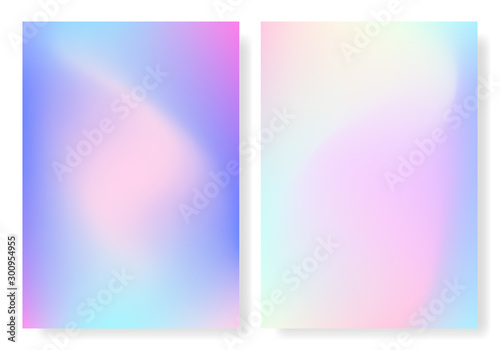 Hologram foil cover. Holographic set of gradient backgrounds. Rainbow retro texture. Trendy colorful template for poster, brochure, flyer or web. Iridescent wallpaper. Vector illustration © Vegorus