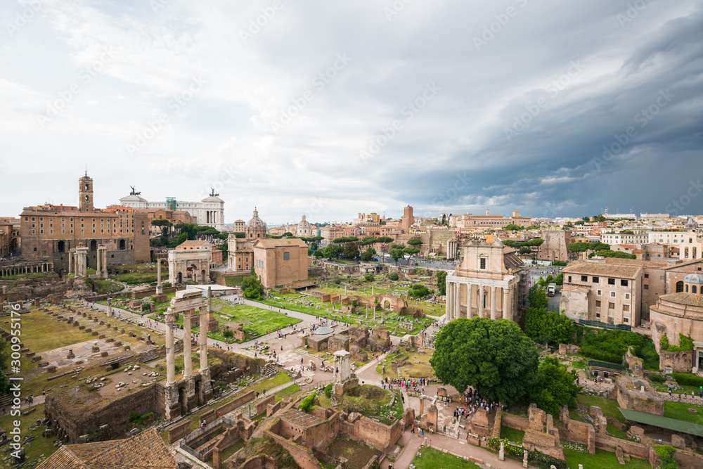 Rome Forum, Foro Romano in a cloudy day, Rome, Italy