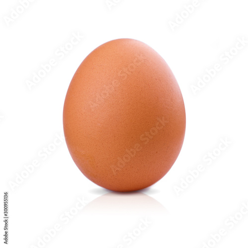 One brown chicken egg isolated on white background with clipping path. Closeup macro boiled vertical farm egg