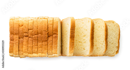 Toast bread sliced loaf on a white background. The view of top.