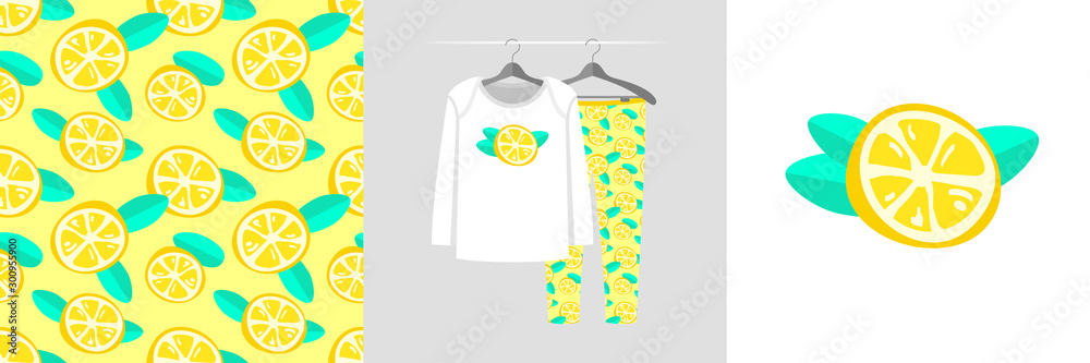 Seamless pattern and illustration for kid with lemon Seamless pattern and illustration for kid with lemon