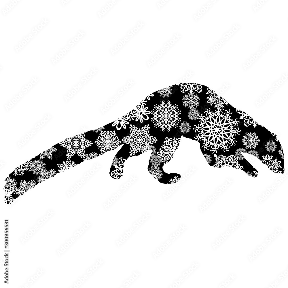 Obraz premium Christmas card ferret in snowflakes on a white background