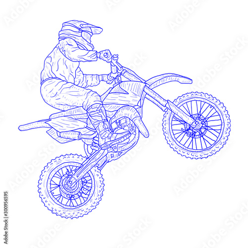 Motocross drivers silhouette sketch on white background