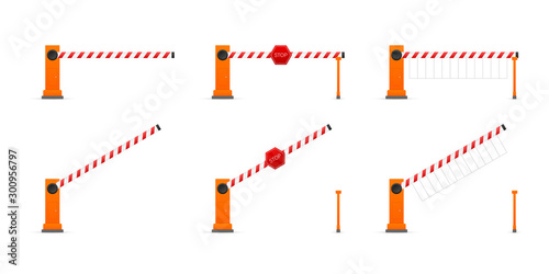 Automatic barrier to adjust the movement of cars. Vector stock illustration.